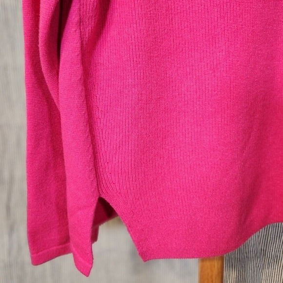 Express $70 Large Y2K Hot Pink Wool Blend Ribbed Split Hem Crew Sweater - Picture 4 of 7